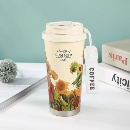 Premium travel coffee mug-(530 ml Sunflower)