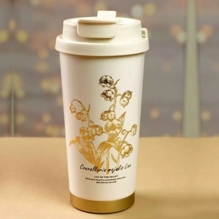 Premium travel coffee mug-(530 ml Lily gold )