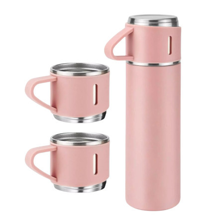 Vacuum flask and 2 cups set (500 ml Pink)
