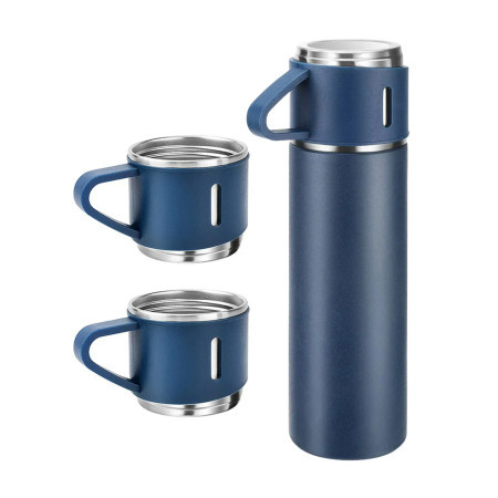 Vacuum flask and 2 cups set (500 ml Blue)