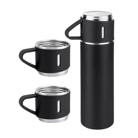 Vacuum flask and 2 cups set (500 ml Black)