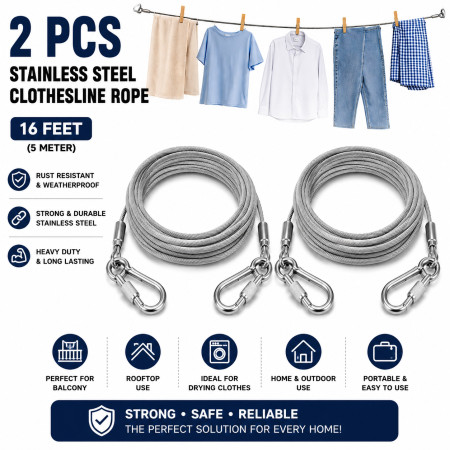 Stainless Steel Clothesline Rope-16 Feet (2 Pcs)