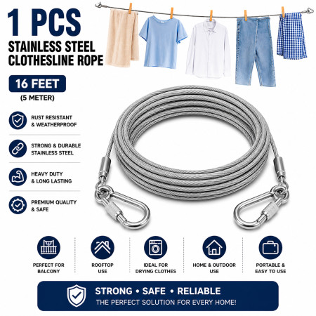 Stainless Steel Clothesline Rope-16 Feet (1 Pcs)